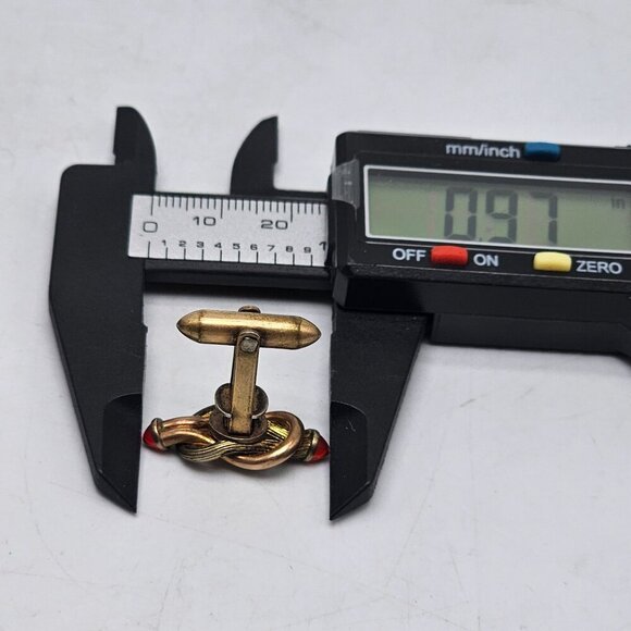 Vintage Gold Tone Knot Cufflinks With Red Crystal Accents For Men - Picture 4 of 4